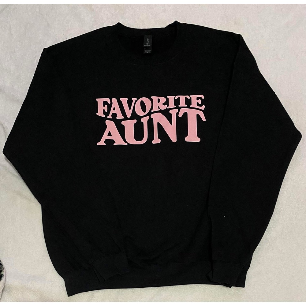 Favorite Aunt Crewneck Sweatshirt Black Pink Graphic Pullover Top